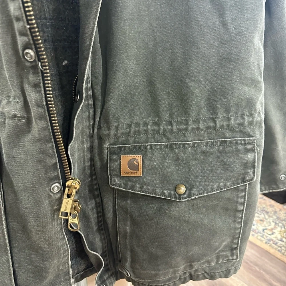 Vintage Carhartt green C52 MOS jacket blanket lined corduroy collar barn jacket - Picture 3 of 14